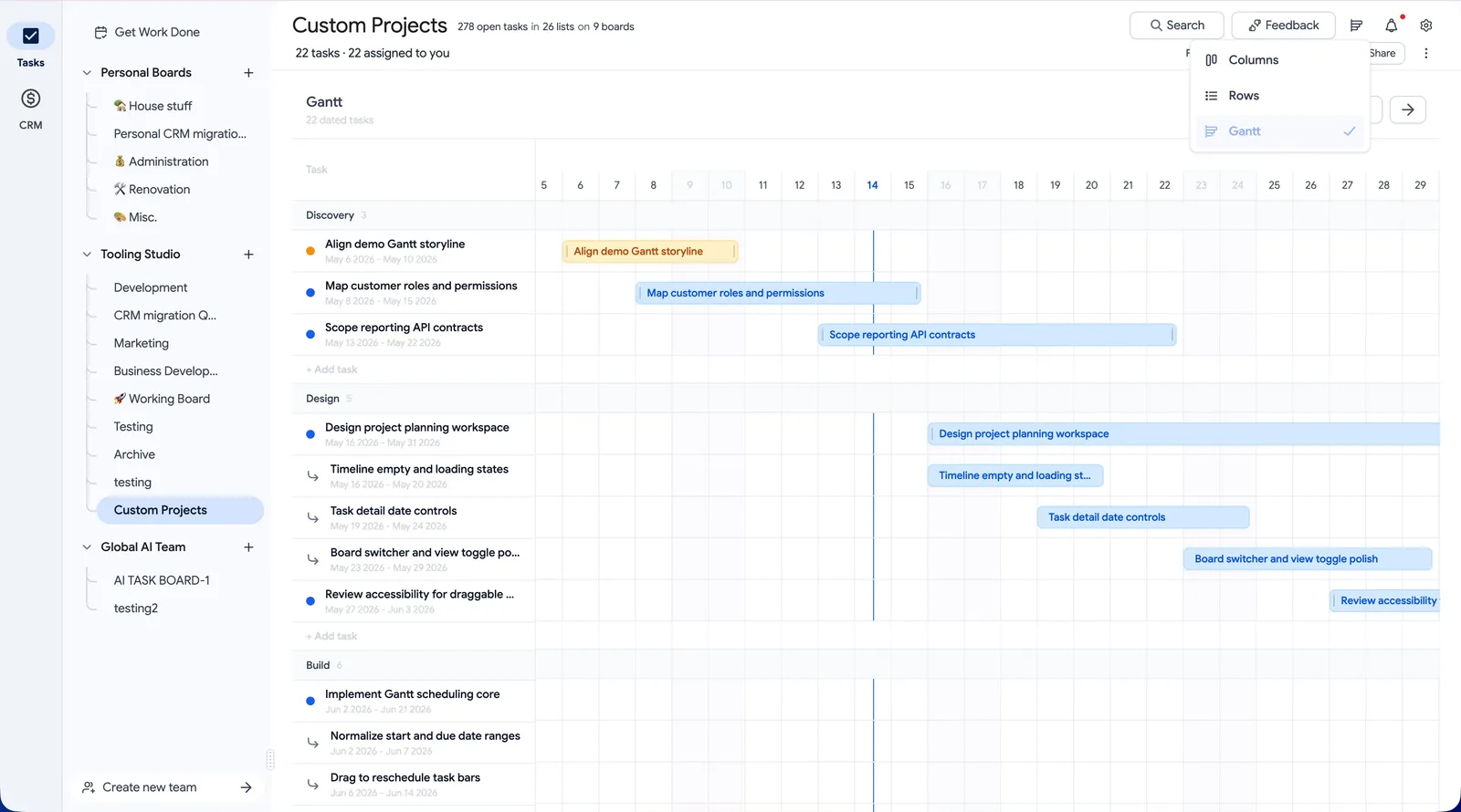 Kanban Tasks Gantt chart timeline view