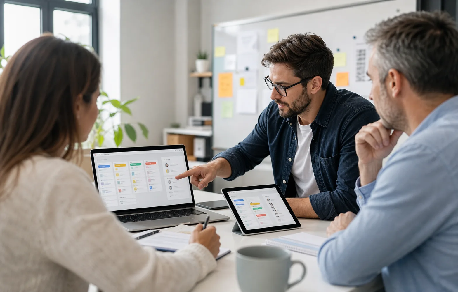 Workspace operator planning practical automation with a client team